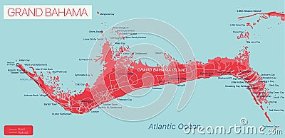 Grand Bahama island detailed editable map Vector Illustration