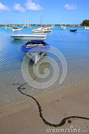 Boats at Grand-baie beach in Mauritius Editorial Stock Photo