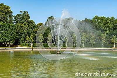 Grand Bassin's fountain in the Park of the Chateau de Champs-sur-Marne - France Editorial Stock Photo