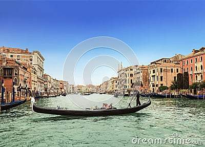 The Grand canal and gondolas with tourists, Venice Editorial Stock Photo