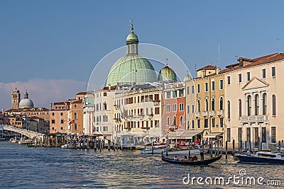 Grand Canal and the green dome of the church San Simeon Piccolo, Venice, Italy Editorial Stock Photo
