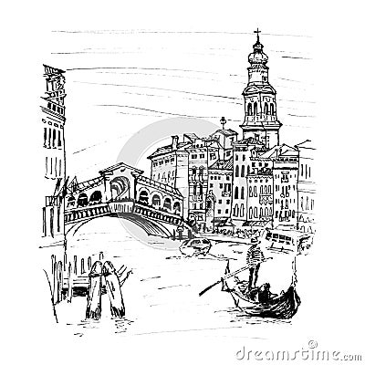 Grand Canal near bridge Rialto in Venice, Italia Stock Photo