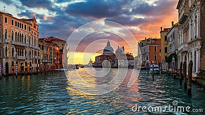 Grand Canal at sunrise in Venice, Italy. Sunrise view of Venice Editorial Stock Photo