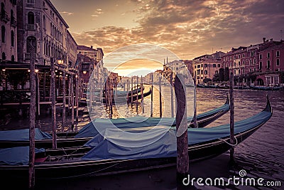 Grand Canal at sunset in Venice Stock Photo