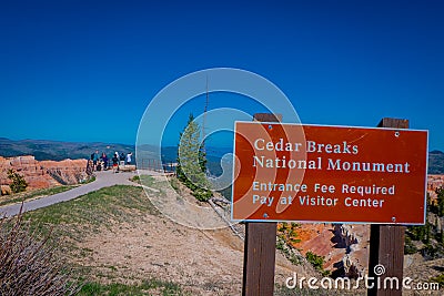 Grand Canyon,Arizona USA, JUNE, 14, 2018: Outdoor view of informative sign of cedar breaks national monument in a Editorial Stock Photo