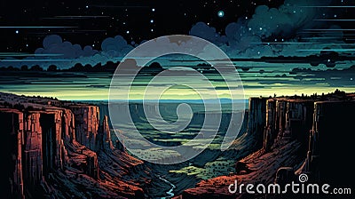 Nighttime Desert Canyon Comic Book Illustration Cartoon Illustration