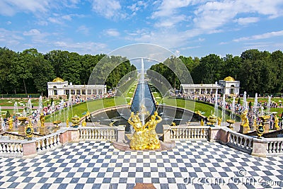 Grand Cascade and Fountains alley in Peterhof, Saint Petersburg, Russia Editorial Stock Photo