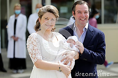 Grand Duchess Stephanie of Luxembourg and Grand Duke Guillaume of Luxembourg leave the hospital Editorial Stock Photo