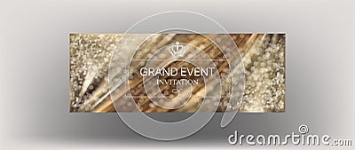 Grand event elegant invitation card with bokeh and pleated fabric. Vector Illustration