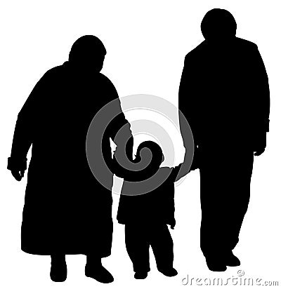 Grand father and grand mother walking with baby Vector Illustration