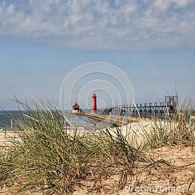 Grand Haven Lighthouse Michigan Stock Photo