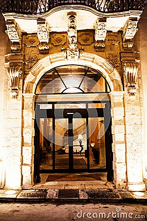 Grand historical building entrance in Ortigia. Sicily Editorial Stock Photo