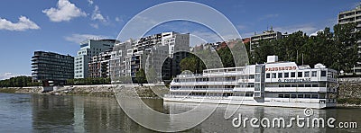 Grand Hotel River Park Bratislava and Danube river panorama, Slovakia Editorial Stock Photo