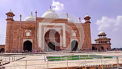 Grand imperial sandstone Persian style domed mausoleum Humayun Tomb in the landscaped char-bagh garden. A finest example of Mughal Editorial Stock Photo