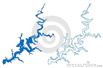 Grand Lake o' the Cherokees Reservoir (United States of America, North America, us, usa, Oklahoma) map Vector Illustration