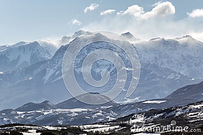 Grand Morgon peak Winter morning. Hautes Alpes, French Alps, France Stock Photo