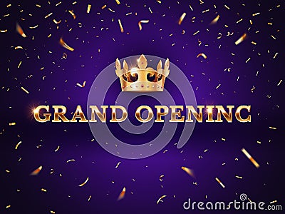 Grand opening banner. Elegant promotional invitation cards, shiny design grand celebration. Ceremony presentation open Vector Illustration