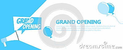 Grand opening banner. Gramophone with text, on a white blue background Vector Illustration