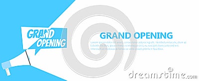 Grand opening banner. Gramophone with text, on a white blue background Vector Illustration