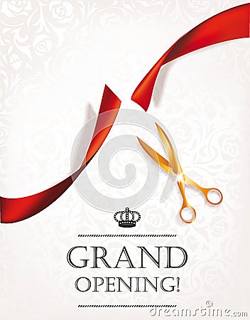 Grand opening card with gold scissors Vector Illustration