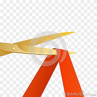 Grand Opening celebrities illustration with gold scissors and red ribbon isolated. Vector Cartoon Illustration