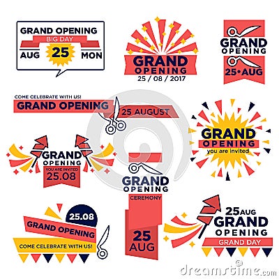 Grand opening event vector icons set for shop or festival Vector Illustration