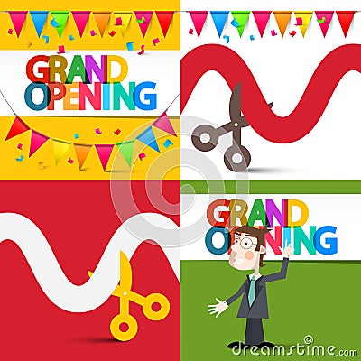 Grand Opening Flat Design Illustrations Set Vector Illustration