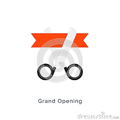 Grand opening scissor ribbon icon ceremony. Establish open business flat inauguration sign Vector Illustration