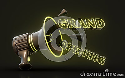 grand opening sign in retro neon glowing light banner 3d render concept Stock Photo