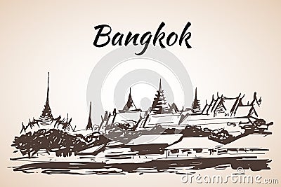 The Grand Palace - complex of buildings at the heart of Bangkok, Thailand. Vector Illustration