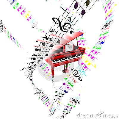 Grand piano with colored flying partition. Aerial concept. Stock Photo