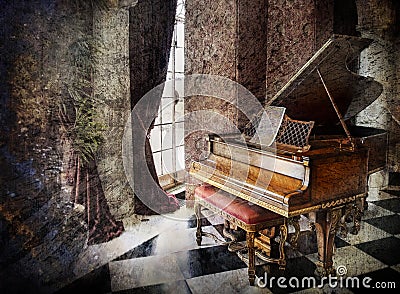 Grand piano in music chamber Stock Photo