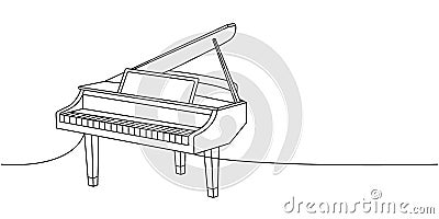 Grand piano one line continuous drawing. Musical instruments continuous one line illustration. Vector minimalist linear Cartoon Illustration