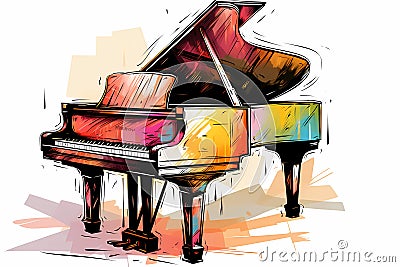 grand piano painted in colorful graphic poster Cartoon Illustration