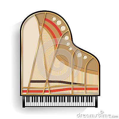 Grand Piano Opened Vector. Realistic Black Grand Piano Top View. Isolated Illustration. Musical Instrument. Vector Illustration