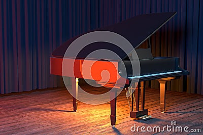 Grand Piano on the stage of concert hall or small jazz club Stock Photo