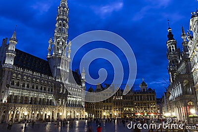 The Grand Place the central square of Brussels with the Town Hall on a summer evening Editorial Stock Photo