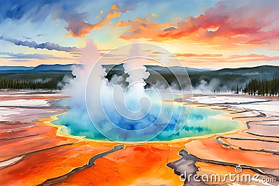 Grand Prismatic Spring, generative AI Stock Photo