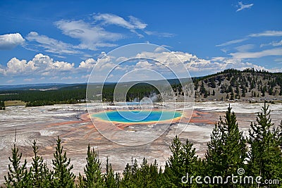 Grand Prismatic Spring overlook view, Yellowstone National Park Stock Photo