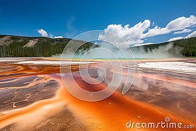 Grand Prismatic Spring, Yellowstone National Park. Generative AI Stock Photo