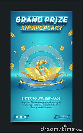 Grand prize anniversary blue and gold Vector Illustration