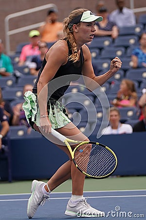 Grand Slam Champion Caroline Wozniacki of Denmark in action during her 2019 US Open first round match Editorial Stock Photo