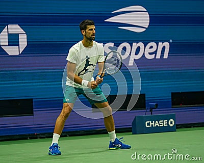 Grand Slam Champion Novak Djokovic of Serbia during practice at the 2023 US Open at Billie Jean King National Tennis Center Editorial Stock Photo