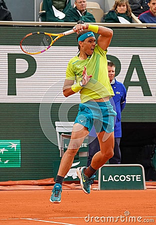 Grand Slam champion Rafael Nadal of Spain in action during his round 4 match at Roland Garros 2022 in Paris, France Editorial Stock Photo
