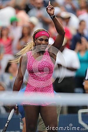 Grand Slam champion Serena Williams celebrates victory after third round match at US Open 2014 Editorial Stock Photo