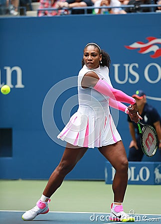 Grand Slam champion Serena Williams of United States in action during her round three match at US Open 2016 Editorial Stock Photo