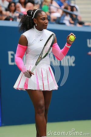 Grand Slam champion Serena Williams of United States in action during her round three match at US Open 2016 Editorial Stock Photo