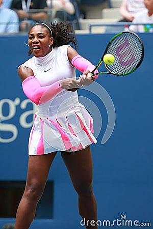 Grand Slam champion Serena Williams of United States in action during her round three match at US Open 2016 Editorial Stock Photo