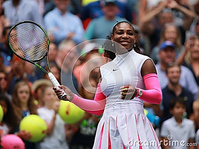 Grand Slam champion Serena Williams of United States celebrates victory after her round three match at US Open 2016 Editorial Stock Photo