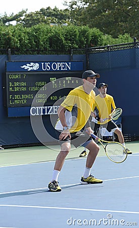 Grand Slam champions Mike and Bob Bryan during first round doubles match at US Open 2013 Editorial Stock Photo